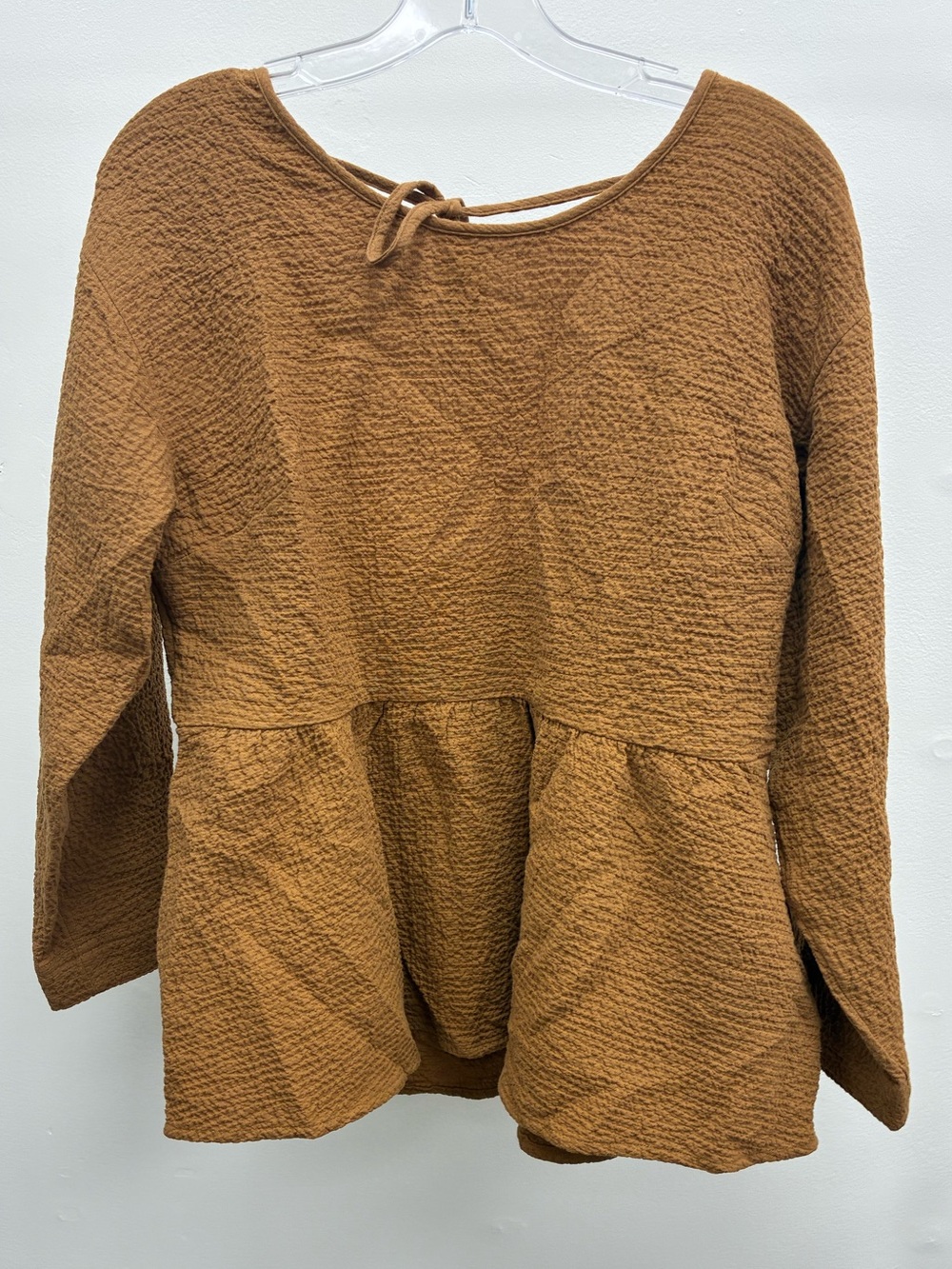 Madewell Womens Textured Peplum Long-Sleeve Top - Brown
